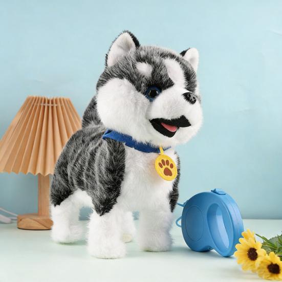 Электрическая плюшевая игрушка-собака с поводком, высовывающая язык, ходячий щенок, плюшевая игрушка с сенсорным управлением