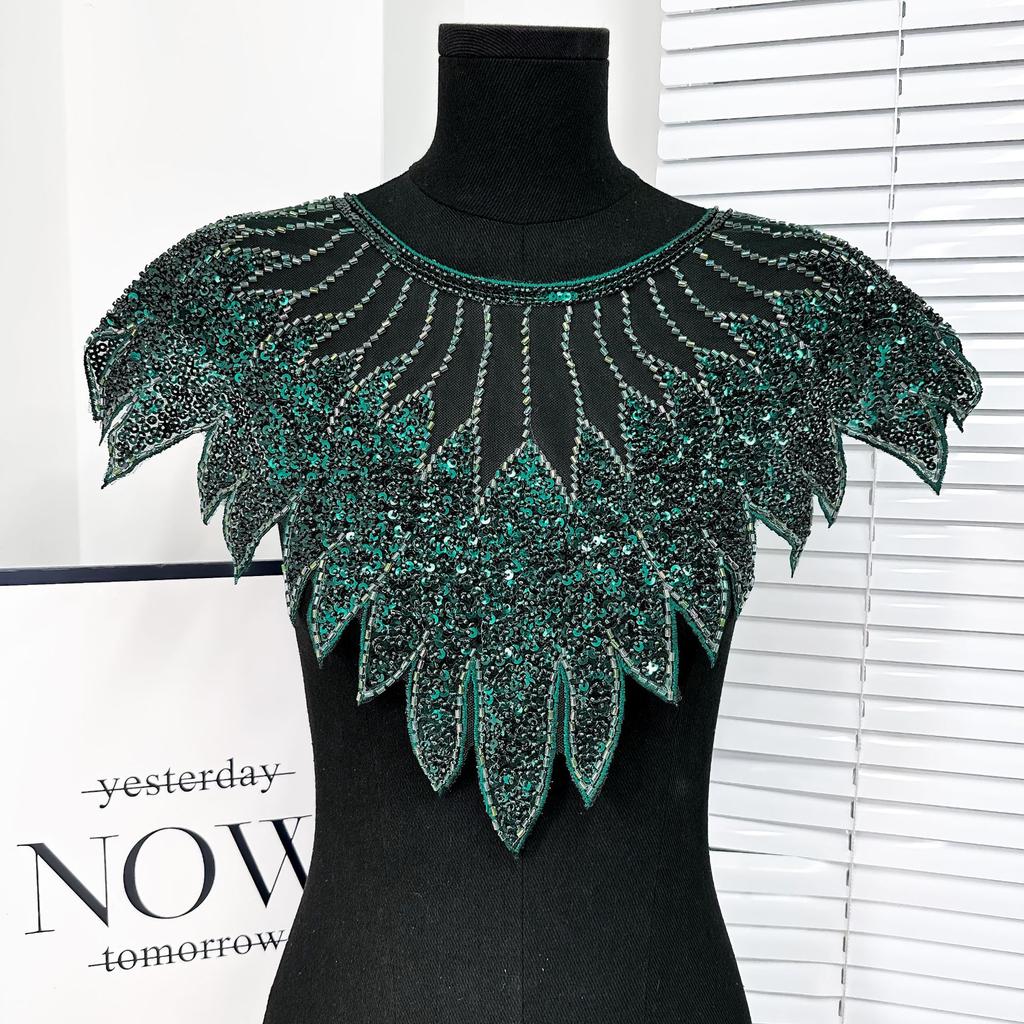 Блестящий кружевной вырез с аппликацией из бисера, нашивка на вырезе, имитация воротника, блестки, кружевной воротник, шитье