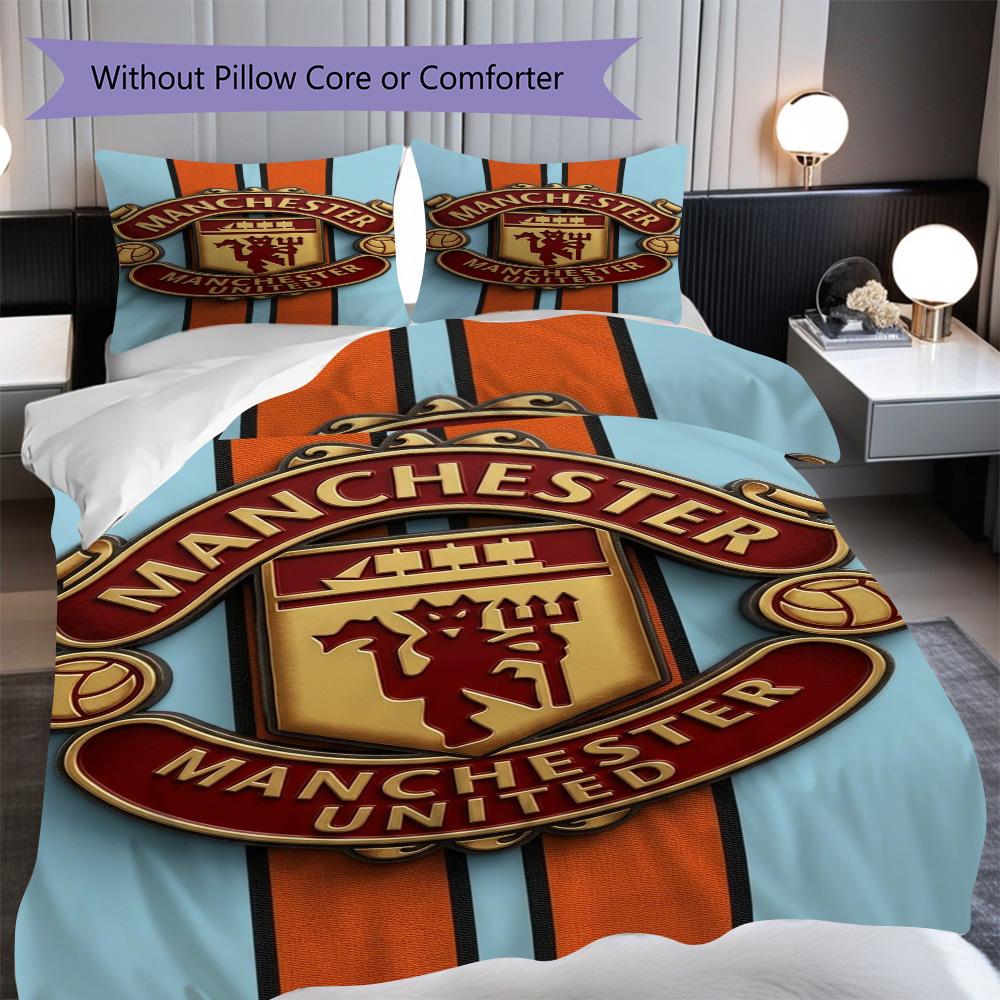 Manchester Emblem Three-piece set (1 * duvet cover + 2 * pillowcase, without core) 2D Flat Bedding set Duvet cover and pillowcase