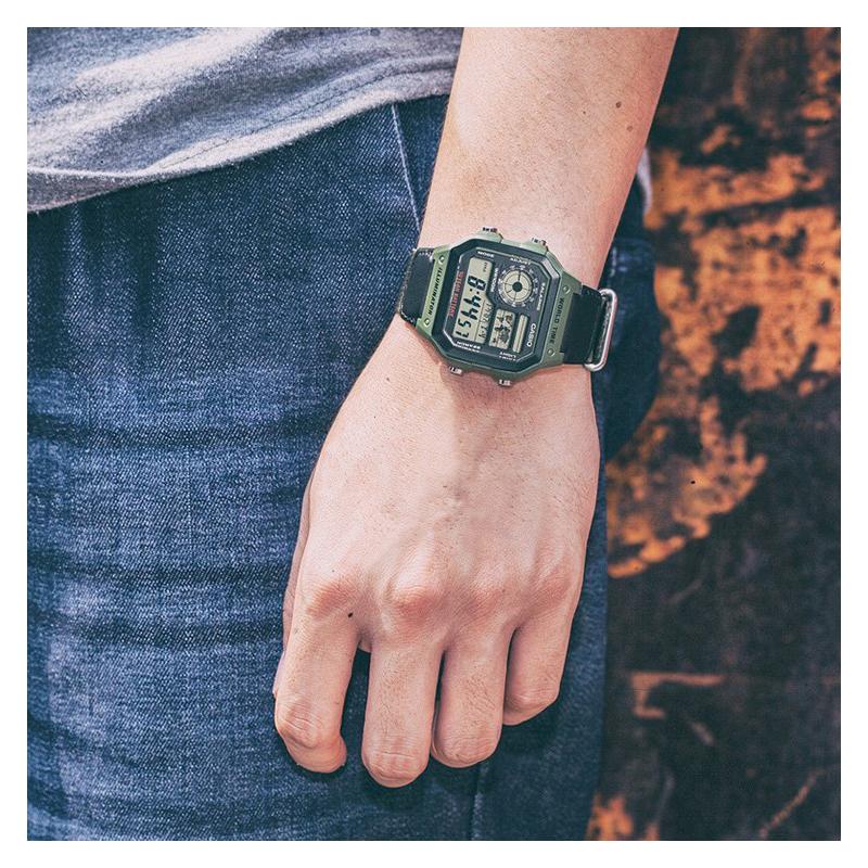 Casio Серия STANDARD маленький квадратный механизм десять лет от батарейки кварцевый механизм холщовый ремешок японские и корейские часы мужские часы AE-1200WHB-3B