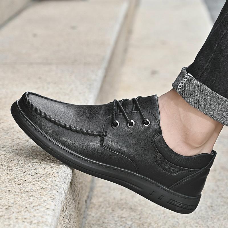 Кожаная обувь, мужские весенние новые британские мужские деловые повседневные кожаные туфли на мягкой подошве, кожаные туфли для папы, мужская обувь для ленивых