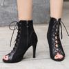 Fashion Peep Toe Summer Spring Ankle Boots For Women Sexy Heels Jazz Dance Shoes Ladies Lace Up Black Red Leopard Party Shoe Female