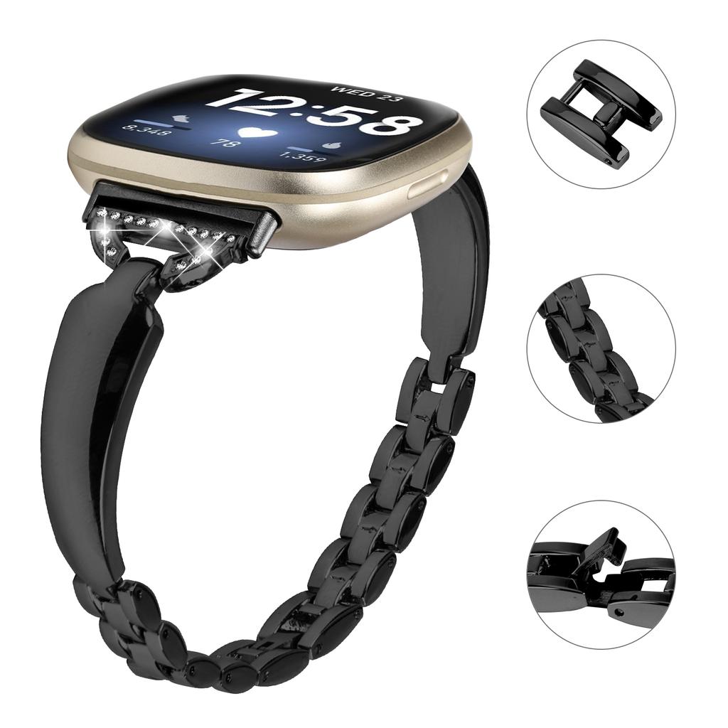 For Fitbit Versa 4/Sense 2 Watch Band D-shaped Rhinestone Decor Dressy Copper Bracelet Strap
