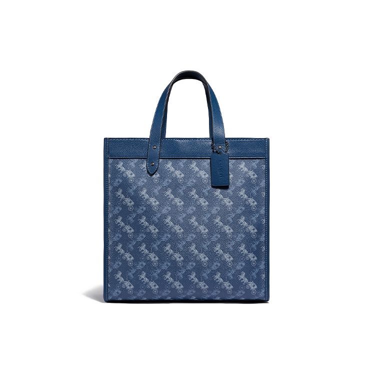 Coach Field 30 Vertical Horse And Carriage Pattern Printed Leather Tote Bag Women Tote Blue 89143-V5PUS