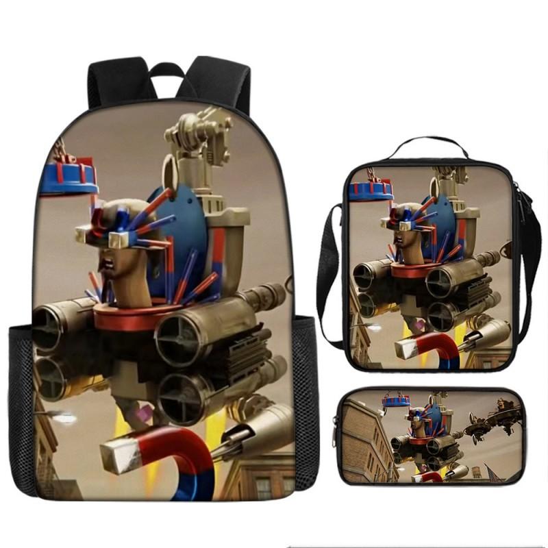 Skibidi Toilet Titan Drill Man Backpack Kids Ages 10-12 Oxford Fabric School Bag With Air-Cushion Straps Trendy Printed