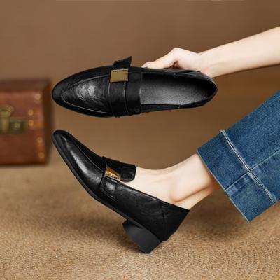 Новые туфли-лодочки из маленькой кожи, женские туфли с острым носком, на низком каблуке, больших размеров, на толстой подошве, нескользящие, удобные, черные, женские си