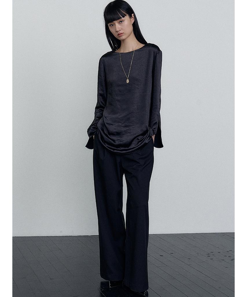MAKE A TOAST Layered Wide Skirt Pants Black Mbefpa004Bk