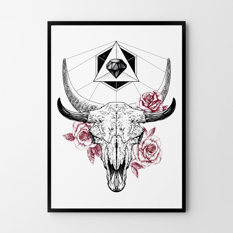 Плакат «Череп с цветами»