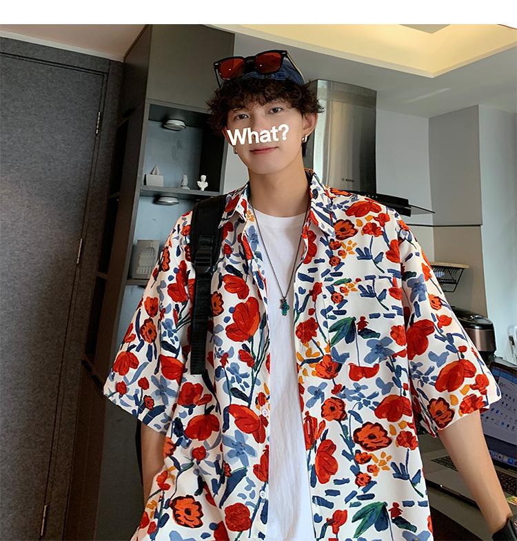 Мужская рубашка с коротким рукавом в гавайском цветочном стиле — модная, легкая, высококачественный дизайн в гонконгском стиле