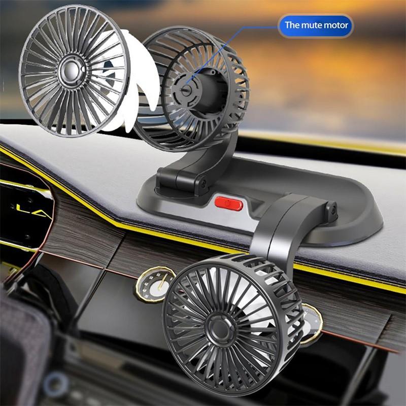 Car Plug Dual-Head Car Fan with Parking Numbers, Universal 5V/USB/12V/24V, Double-Head Rotatable Multi-Functional 2-Speed Adjustable Car Cooling Fan