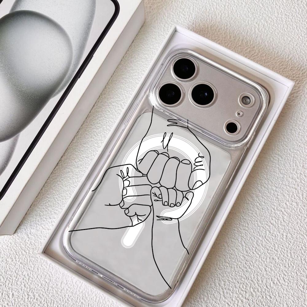 Family Fist Phone Case For iPhone 17 16 15 14 13 12 Pro Max Plus With Magnetic Crystal Clear Case Wireless Charge