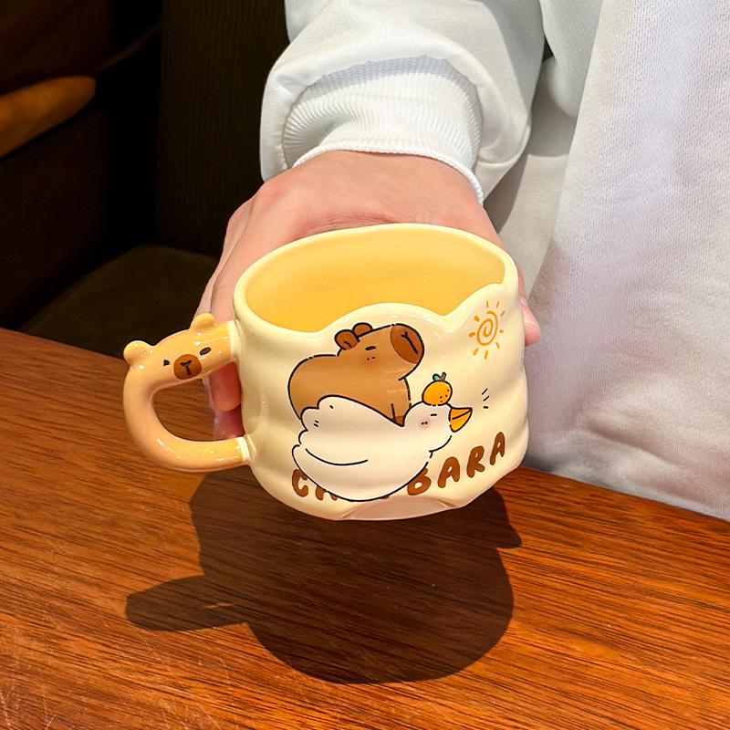 Керамическая кружка-пирамидка с ручкой «Капибара», мультяшная, милая, для пары, для кофе, подарок на день рождения