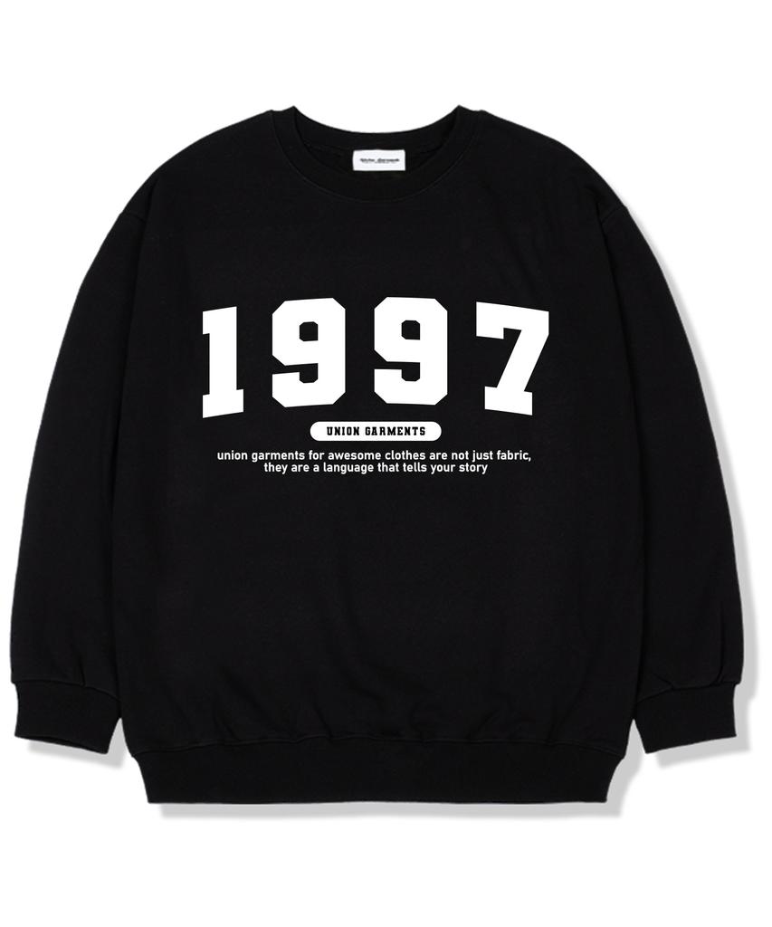 UNION GARMENTS 1997 Свитшот оверсайз с логотипом-номером, на флисовой подкладке, черный
