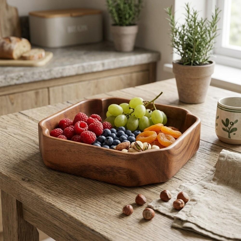 Wooden Food Serving Plate Smooth Fruit Tray Easy To Clean Salad Container Home