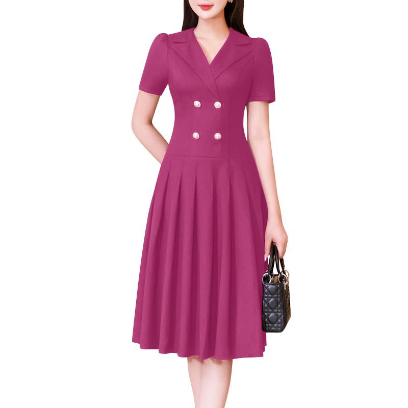 ZANZEA Женское повседневное свободное плиссированное платье с отложным воротником и коротким рукавом