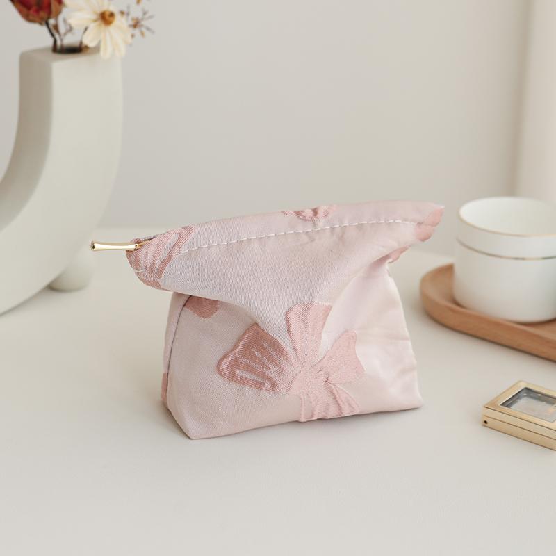 Women's Makeup Bag Small Pink Bow Makeup Lipstick Headphones Storage Bag Portable Coin Purse Commuter Card Holder Ins Style
