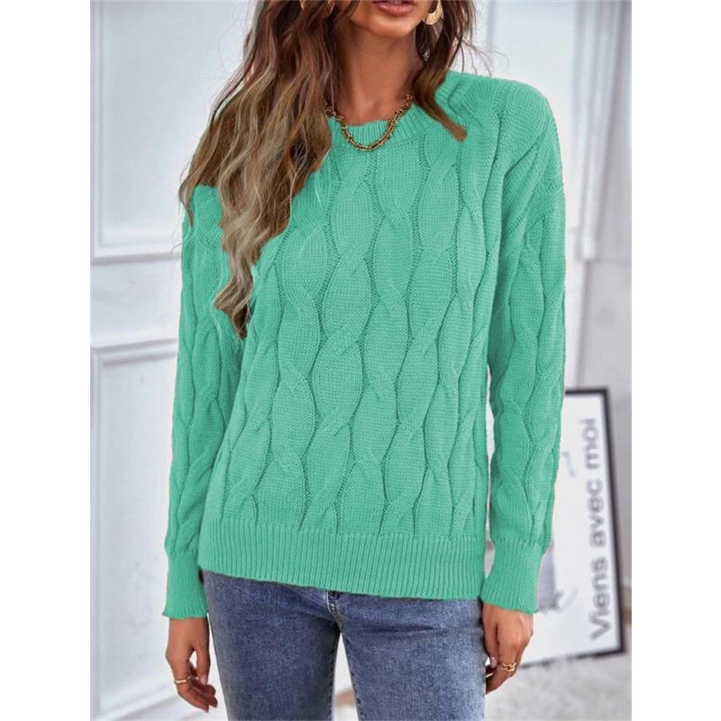Women's Fashion Casual Fall Winter Solid Color Print Long Sleeve O-Neck Sweaters