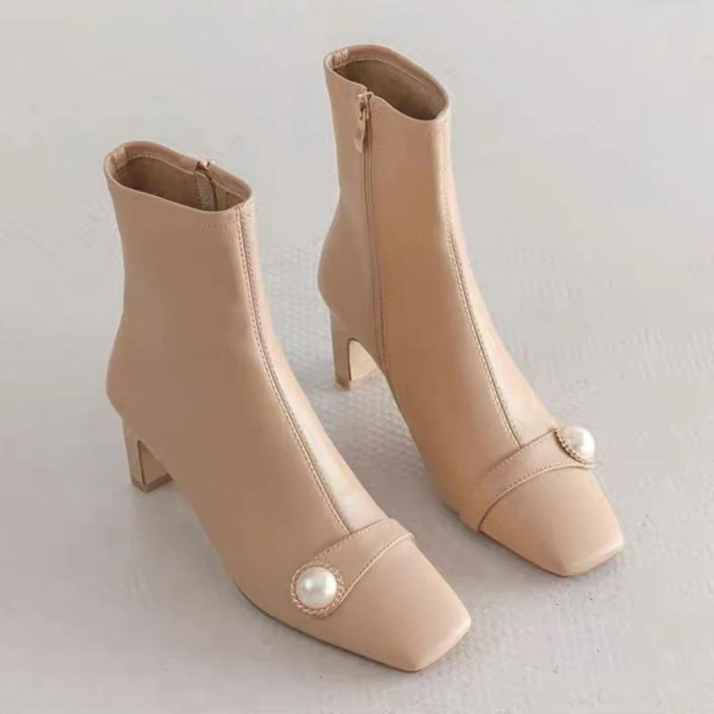 Обувь Белые женские ботильоны со стразами Короткие туфли для женщин Элегантные на среднем каблуке Ботильоны из искусственной кожи Новые рок-н-ролльные горячие Y2k