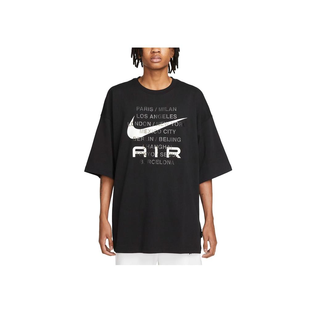Nike Спортивная одежда с буквенным принтом, американская винтажная свободная футболка с круглым вырезом и коротким рукавом, мужские топы, черный цвет FD1250-010