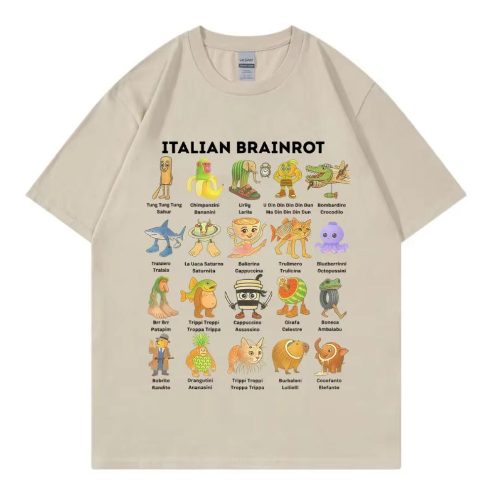 Funny Italian Brainrot Meme T-shirts Men Women Clothing Fashion Cartoon Short Sleeve T Shirt Summer Casual Loose Cotton T-shirts