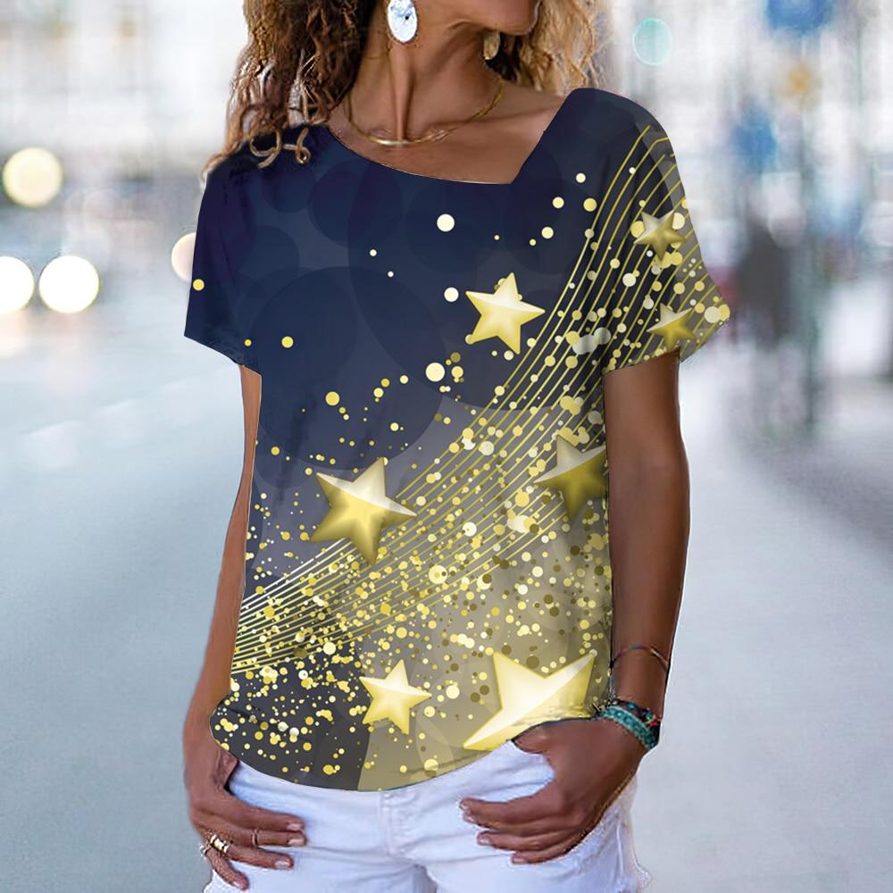 Christmas Theme 3d Print T Shirts For Women Short Sleeve Tees Summer Fashion Ladies Y2k Clothing V-Neck Oversized Pullover Tee