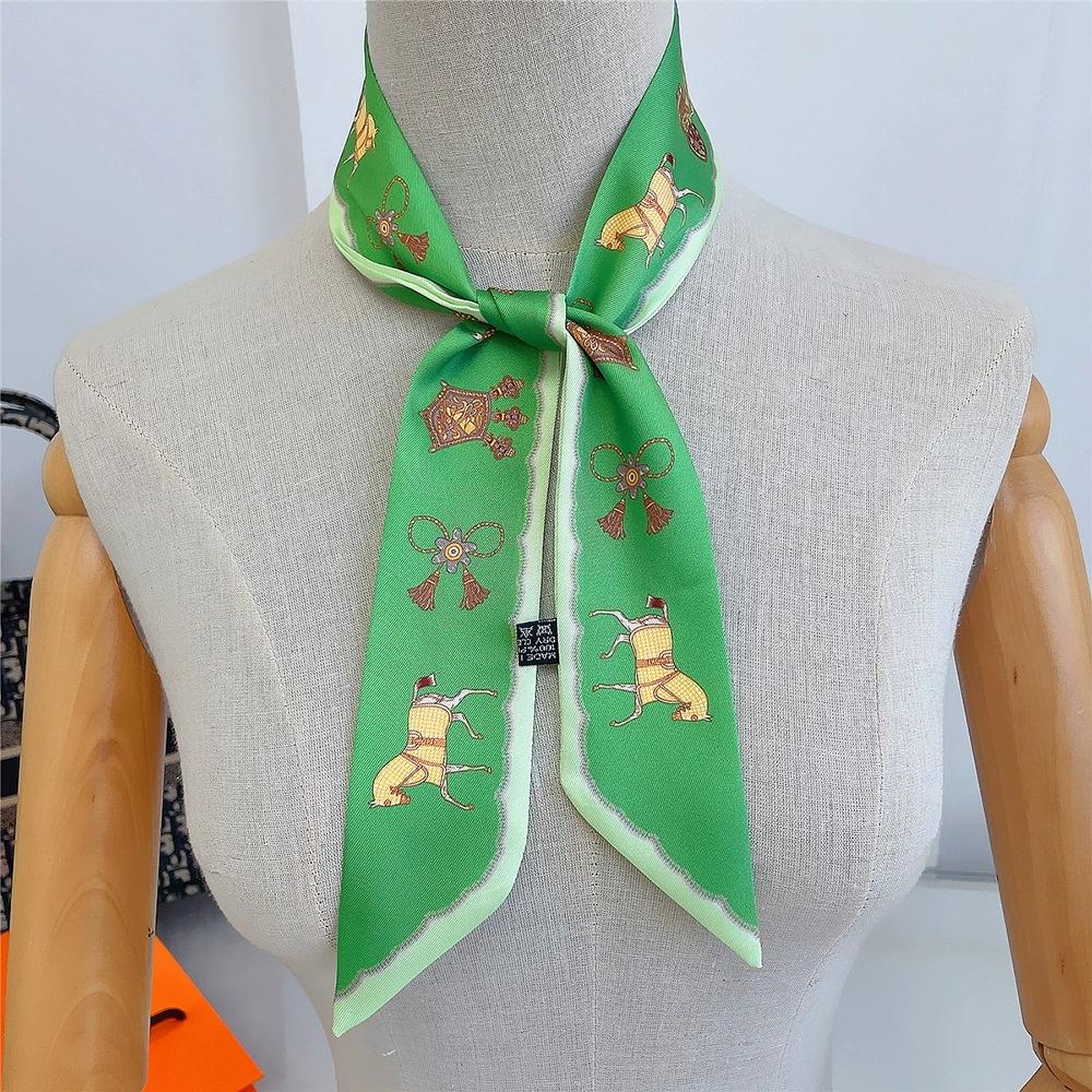 French Style Women Horse Printing Skinny Bag Scarf Luxury Twill Silk Foulard Ribbon Tie Head Scarves For Ladies