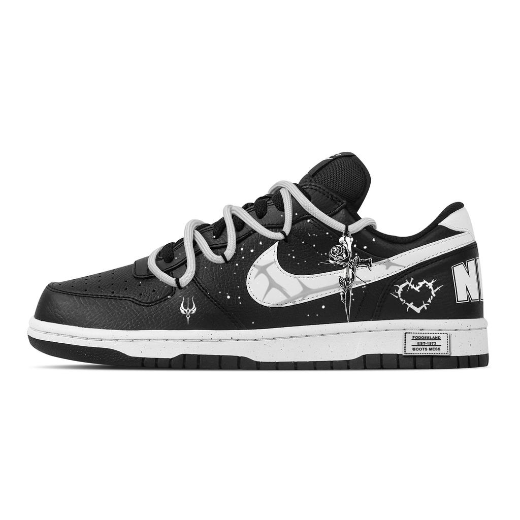 Nike Big Eternal Solitude Sea, Heart Box Abrasion Resistant Breathable Low top Skateboard Shoes Men's Black White 355152-016(Team529--)