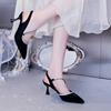 Fashion 2024 Sandals All-Match Low-Heeled Shoes with Strap Suit Female Beige New Low-heeled Comfort Stiletto Rhinestone Black Fashion