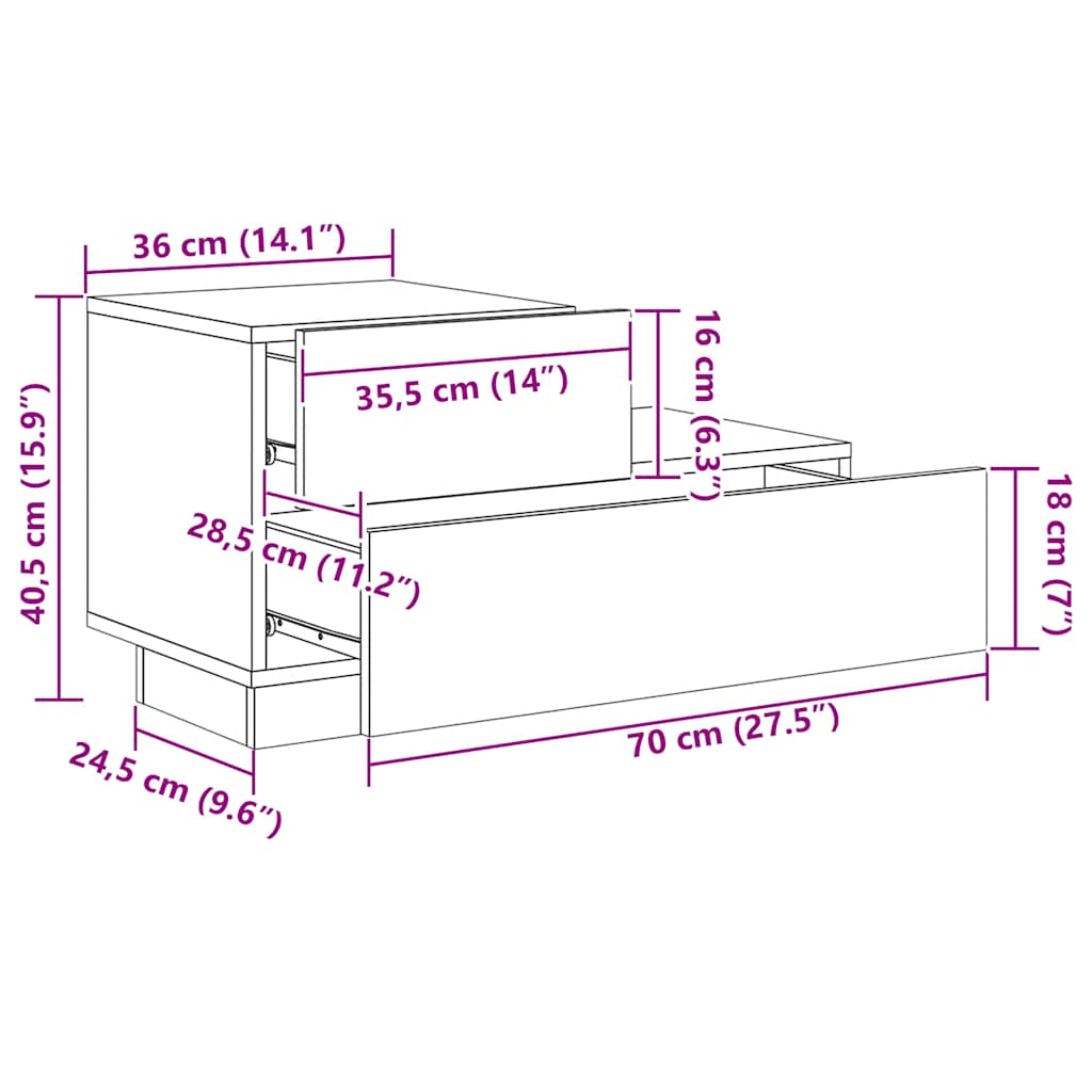 Nightstand with LED Lights Grey Sonoma 70 x 36 x 40.5 cm