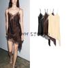 Summer New Product Women's Clothes Vacation Style Silk Satin Texture Lace Decoration Asymmetric Short Dress 5919200
