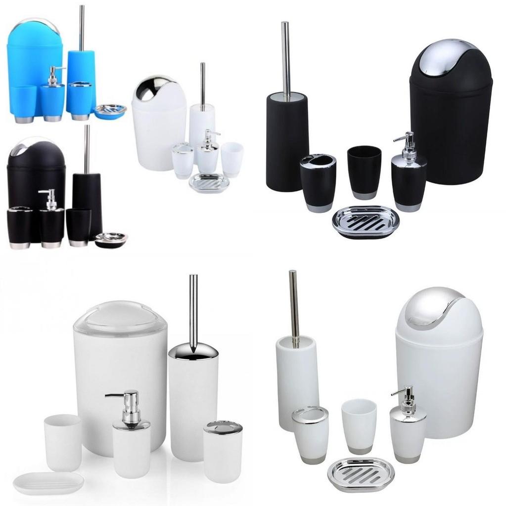 Bathroom Accessories Set Six Pieces Plastic Washroom Collection With Toothbrush Cup And Storage Solution