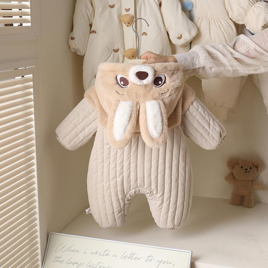 Детский зимний комбинезон-слип с капюшоном из кроличьего флиса - Толстый уличный костюм для малыша