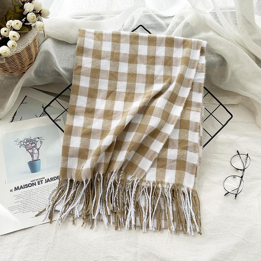 Plaid Imitation Cashmere Winter Scarf Fashionable and Warm Office Shawl for Women with Short Beards