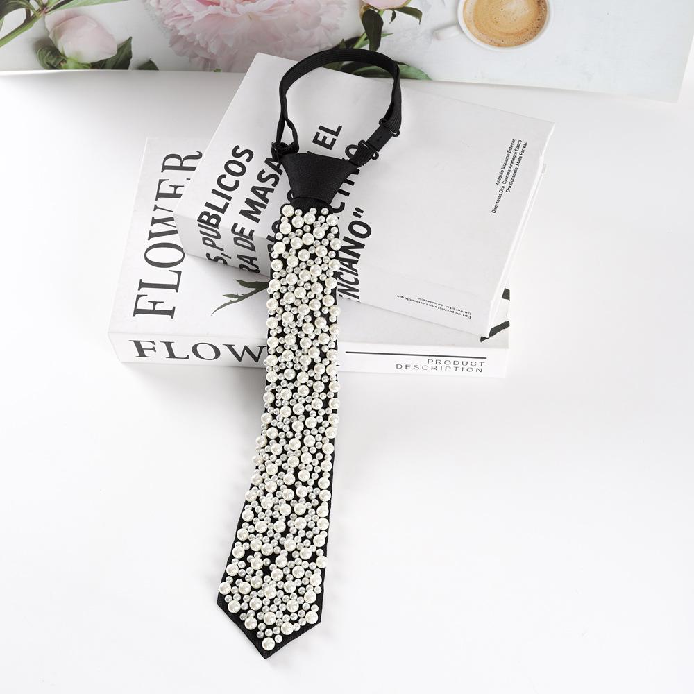 Bew Fashion Черная жемчужная ленивая бабочка для женщин Повседневная деловая рубашка Элегантный галстук-бабочка Роскошный ювелирный аксессуар