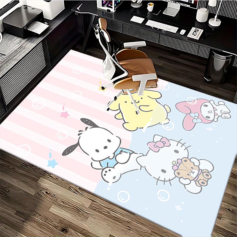 Hello Kitty & Pompompurin Chair Mat - Anime Cartoon Design, Non-Slip Carpet for Office Chair, Home Decor, Living Room, Bedroom, Game Room, Dormitory F