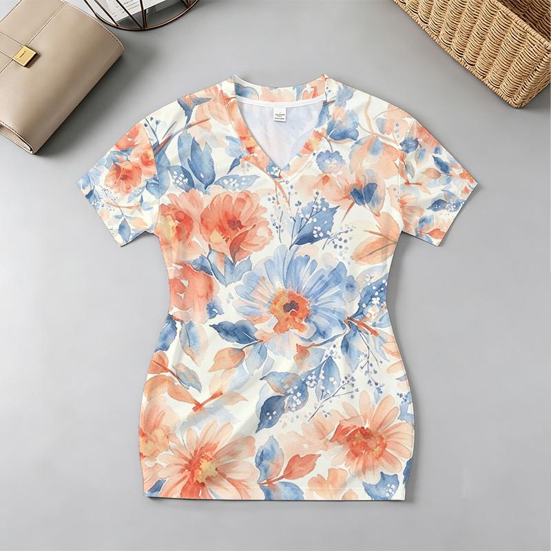 Women's Summer Vibes Short-Sleeve Mini Dress Floral Collection, Fitted Soft Fabric, Fresh Style for Casual Daily & Outing