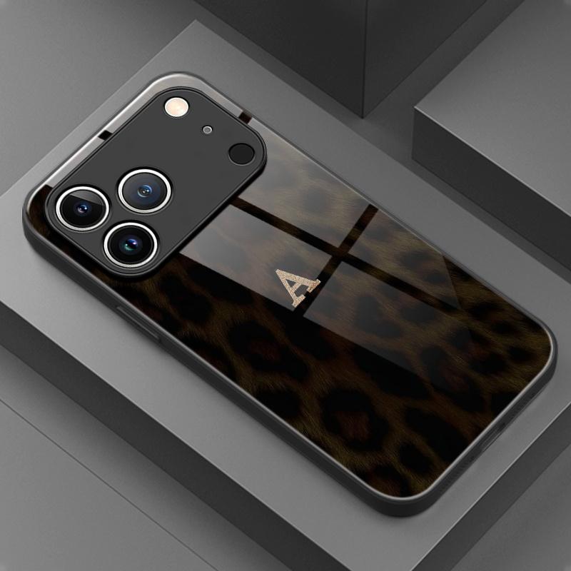 Стеклянный чехол для телефона с принтом леопарда и буквой А для iPhone 17 16 16ProMax 15 14 13 12ProMax 11 11Pro Защита от падений