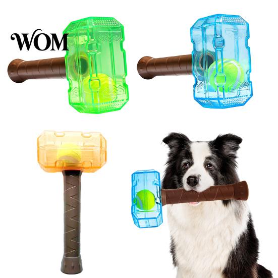 Indoor Dog Exercise Tools Interactive Squeaky Hammer Toy with Built-in Tennis Ball for Medium And Large Dogs, Funny Puppy Biting Toys Sound