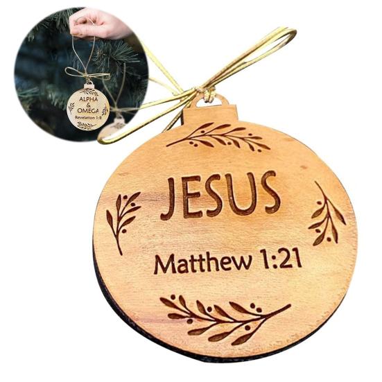 25 шт. Подвеска с именем Иисуса, деревянные плоские подвесные украшения, религиозная рождественская елка