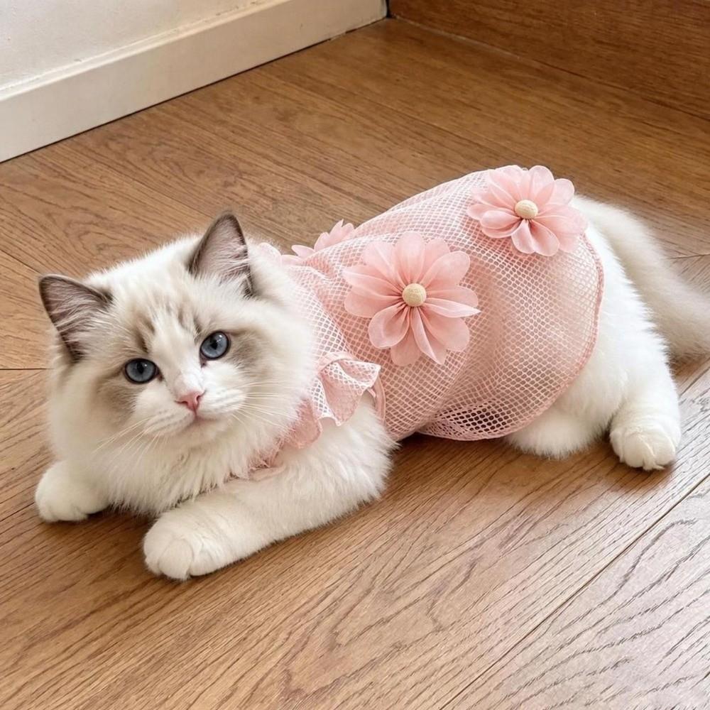 Breathable Pet Sundress Mesh Cat Dog Outfit Cute Cat Dog Dress Pet 0-8 Kg