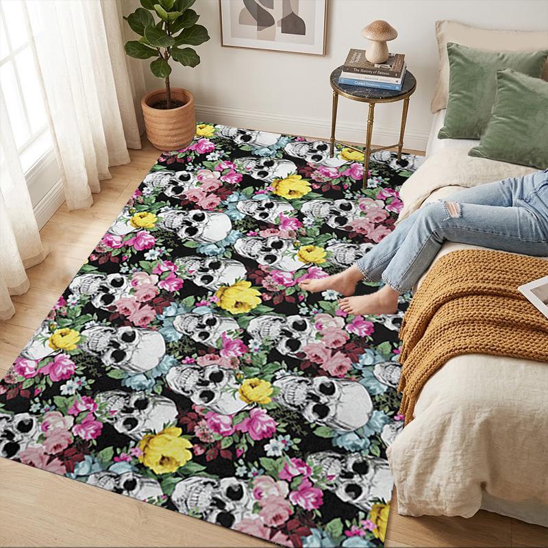 Skulls Flowers Living Room Nonslip Area Rug Soft Carpet For Bedroom Game Playroom Sofa Office Home Decor Doormat Christmas Gift C926209