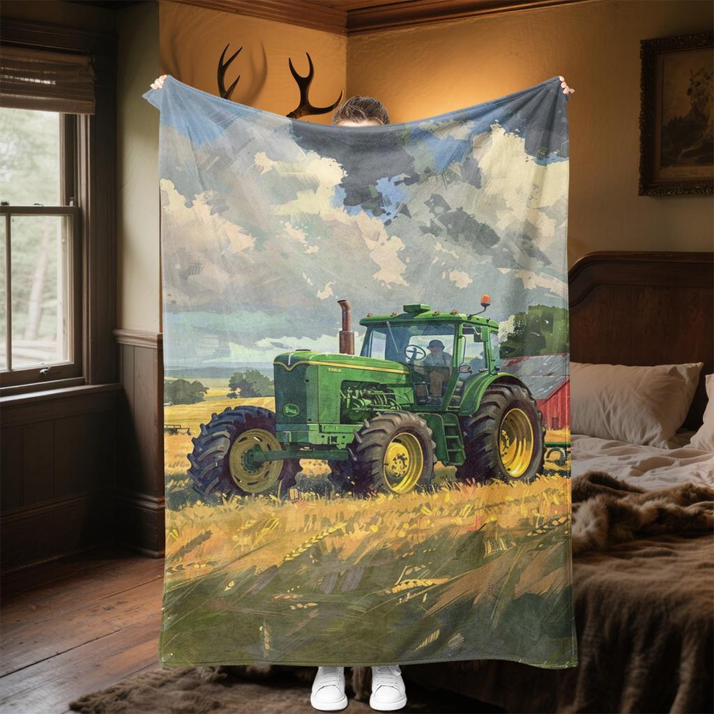 1PC Tractor Farmhouse Scene Blanket Soft Comfortable All Seasons Suitable Sofa Office Travel Festive Gift