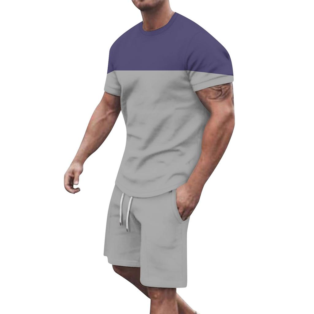 Мужские однотонные шорты с короткими рукавами и открытыми плечами, дышащий мужской повседневный комплект из 2 предметов