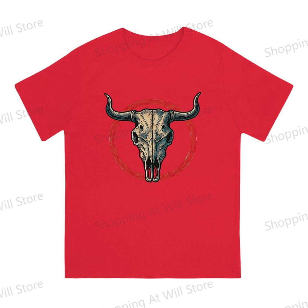 Tops Cotton Fun Fashion Vintage Cow Skull Unisexs and Womens Tshirts Tshirt Top