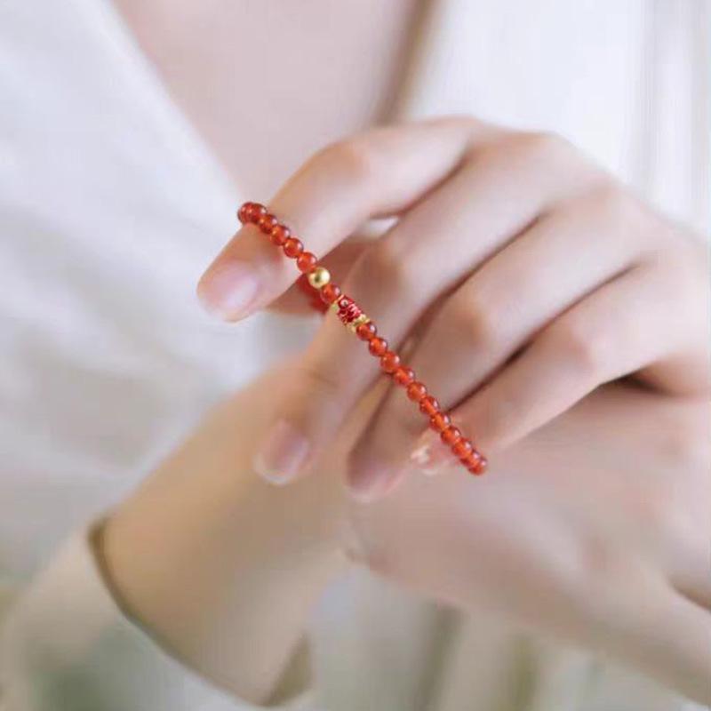 Элегантный браслет из красного агата 6А с красными хрустальными бусинами в виде карпов кои - модный стиль красного шнурка для девушек