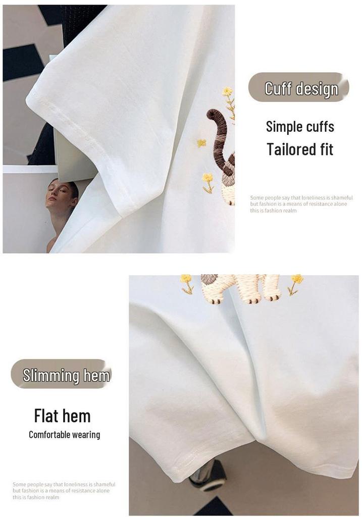 Женская футболка большого размера, средней длины, свободная, стройнящая, с коротким рукавом (Доступно в размерах 200/300/350 цзиней)