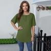 Women's Fashionable Casual Short Sleeve Button Print Round Neck Pullover Top