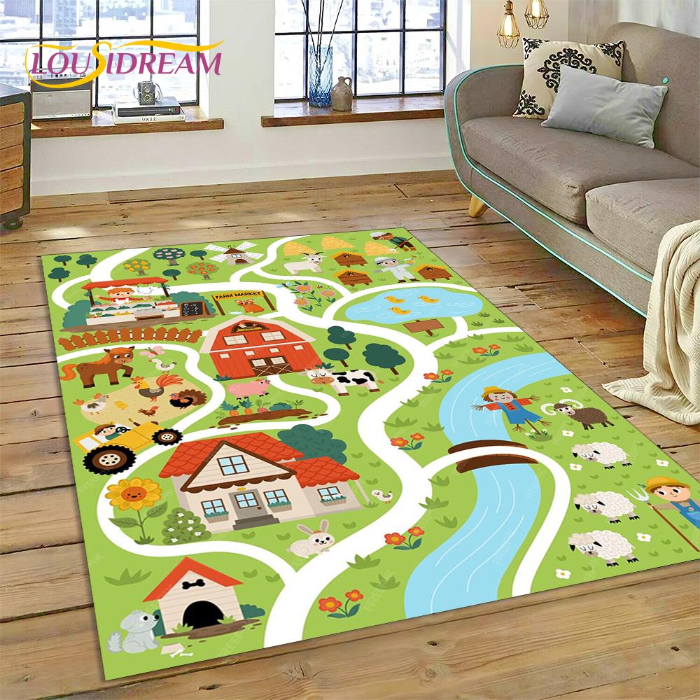 3D City Traffic Road Map Child PlayMat Highway Playroom Area Rug,Carpet Rug for Living Room Bedroom Sofa Doormat, Non-slip Gift
