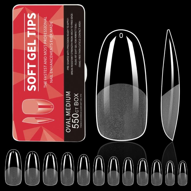 Средние миндалевидные гелевые типсы для ногтей 550 шт. Предварительно матированные прозрачные накладные ногти для профессионального и начинающего использования