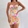 Женское летнее облегающее платье без бретелек с цветочным принтом, облегающее бедра